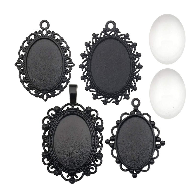 iloveDIYbeads All 32pcs(16 Sets) 18x25mm Enamel Black Oval Blank Bezel Pendant Trays Base Cabochon Settings Trays Pendant Blanks for Jewelry Making DIY Findings (M181) - Image 1